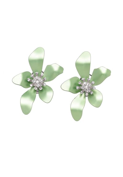 AVANT-GARDE PARIS Bloem Oorbellen - Studs - Groen - Lichtgewicht Aluminium - Rhodium Geplatineerd