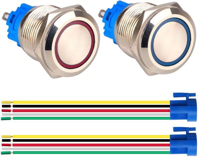 Drukknop Schakelaar - Momentary Knop - Circuit Bediening - LED Verlicht - 19mm Gat - Blauw Rood