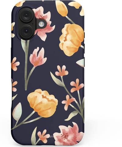 Casetastic hoesje geschikt voor Apple iPhone 16 - MagSafe - Dubbellaagse bescherming - Bloemen Nacht - Fashion Case - Zwart Taupe Perzik Grijs