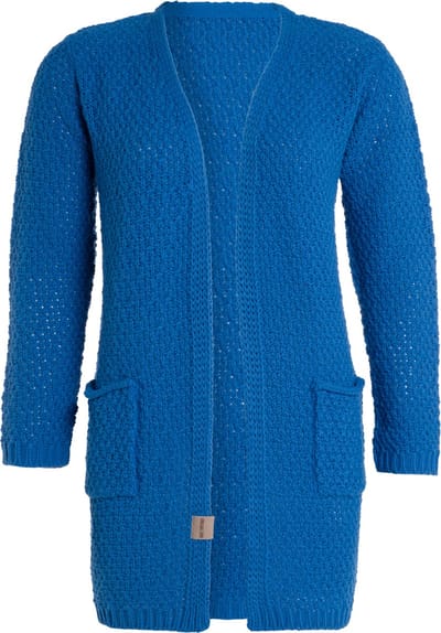 Knit Factory Luna Gebreid Vest Cobalt - Gebreide dames cardigan - Middellang vest reikend tot boven de knie - Blauw damesvest gemaakt uit 30% wol en 70% acryl - 36/38 - Met steekzakken