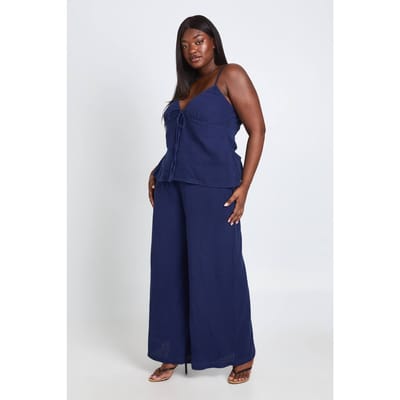 boohoo Dames Plus Kaaslinnen Peplum Cami Top & Broek Co-ord | Marineblauw | Maat: 44