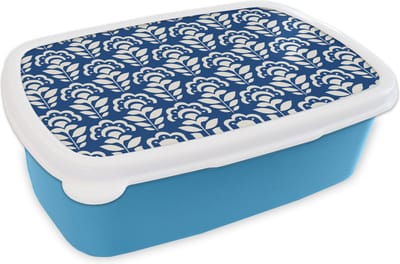 Broodtrommel Blauw - Lunchbox Zonnebloem - Blauw - Design - Brooddoos 18x12x6 cm - Brood lunch box - Broodtrommels voor kinderen en volwassenen