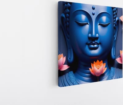Saammp Canvas Schilderij - Boeddha met roze bloemen - 20x20 - Foto op canvas - Wanddecoratie - Muurdecoratie Woonkamer