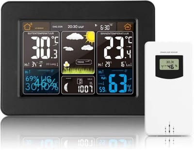 GELLDG Weerstation Binnen en Buiten - USB-voeding - Met Buitensensor - Temperatuur en Luchtvochtigheid - Met LED-scherm - Digitaal - 60 Meter Bereik - Hygrometer - Luchtvochtigheidsmeter - Zwart