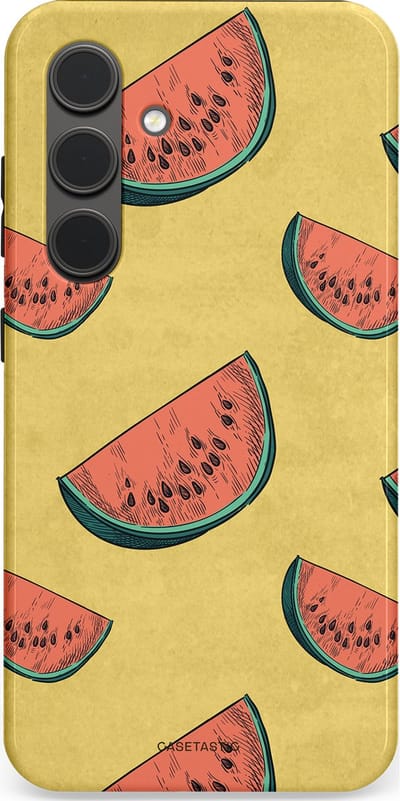 Casetastic Hoesje Geschikt voor Samsung S24 - Stijlvolle Beschermende Duo-layer Case - Retro Meloengeel