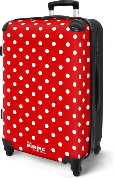 NoBoringSuitcases.com® - Koffer reizen groot - Rolkoffer lichtgewicht - Rode reiskoffer op 4 wielen met witte stippen - Bagagekoffer volwassenen - Grote valies trolley XL - 20 kg bagage