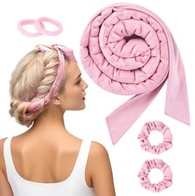PromoHome Warmteloze krulspelden hoofdband set - 5 stuks - Zachte nachtkrulspelden zonder hitte voor lang en kort haar - Roze