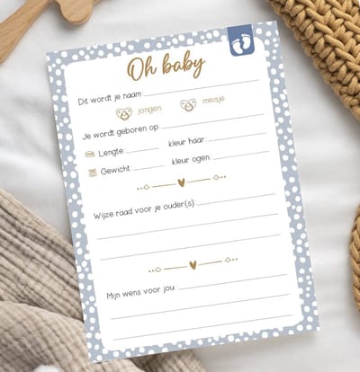 Babyshower invulkaarten 10 stuks | babyshower | babyshower voorspellingskaarten | babyshower kaarten | babyshower spelletjes | babyshower meisje | babyshower jongen | blauw