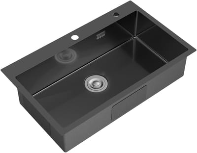 Cecipa Max Handgemaakte RVS Spoelbak - 75×45 cm - Opbouw/Inbouw - Incl. Vierkant Rolgordijn - Opbouw/Inbouw - Zwart