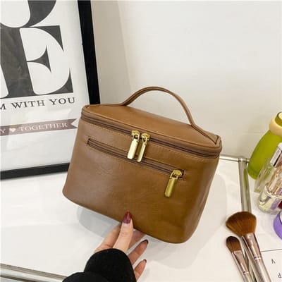 Toilettas, Make Up Tasje, Make Up Koffer, Beautycase, Make Up Organizer, Make Up Tas, Reis Toilettas, Reistas, Toilettas Dames, Make Up Organizer, Beautycase Koffer, Cosmetica Tas, Verjaardag, Moederdag, Valentijnsdag, Cadeautje, PU Leer, LICHT BRUIN