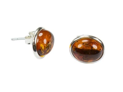 Zilveren knop oorbellen Barnsteen / Amber 925 zilver