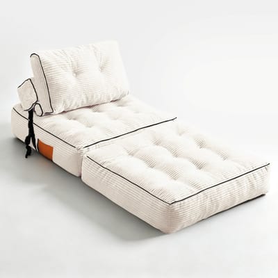 Witte Opvouwbare Slaapbank - Corduroy Zitzak Stoel - Multifunctioneel - Slaapkamer & Woonkamer - Wit