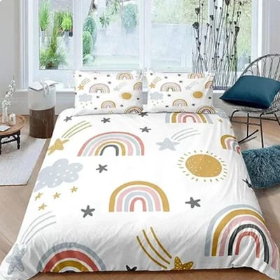 Regenboog Tweepersoons Dekbedovertrek Set voor Meisje Roze Geel Regenboog Ster Dekbedovertrek Vrouwen Kinderen Slaapkamer Decor 200x200cm