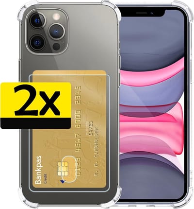 Hoesje - 2 Stuks - Geschikt voor Apple iPhone 11 Pro - Met Pashouder en Kaarthouder - Telefoon Hoes Shockproof - Siliconen Case - Back Cover - Shock Proof - Pasjes Houder - Telefoonhoesjes - Transparant