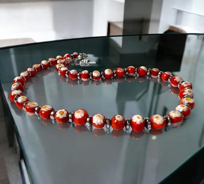 Corte Murrina - Murano glas halsketting - 'San Remo' arancia scuro – oranje - 43cm - Exclusief bij Bella Murano – Handgemaakt