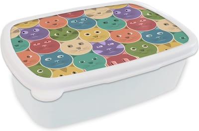 Broodtrommel Wit - Lunchbox - Brooddoos - Katten - Regenboog - Kind - Design - 18x12x6 cm - Volwassenen