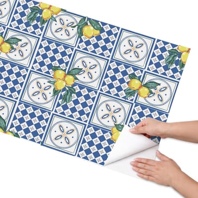 Coloray Meubel Wrap Folie - Blauw Meubelfolie - 65x130 cm - Decoratiefolie Citroenpatronen - Meubel Wrap Folie - Geometrische Meubelfolie - Plakfolie Meubels - Keuken decoratie - Achtergronden en patronen