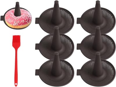 Set van 6 Rubber Donut Vormen en Silikonenspons voor het Bakken van Donuts en Bagels, Ideaal voor Muffins en Taarten