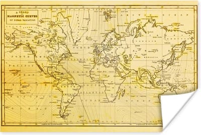 Poster 30x20 cm - Wereldkaart - Vintage - Geel - Posters - Kamer decoratie - Wanddecoratie woonkamer - Muurdecoratie slaapkamer