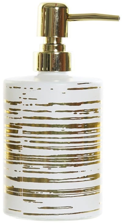 Items Zeeppompje/dispenser - glas - wit met gouden strepen - 450 ml - navulbaar - keuken/toilet/badkamer