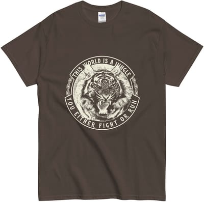 Stoer Jungle Tshirt met Tijgerkop - Motivatie Quote - Dames en Heren - Bruin - S