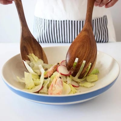 Set van 2 Houten Saladescheppen - 26 cm Lange Lepel en Vork voor Salades, Diner en Mixen van Gerechten