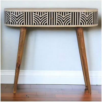 Artisan Furniture Edessa massief houten consoletafel met beeninleg, 1 lade, beige