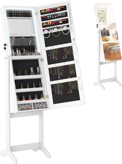Sieradenkast met Spiegel - Make-up tafel Kledingkast - Sieraden Opbergen - Verstelbare Kantelhoek - 152 x 39.5 x 36.5 cm