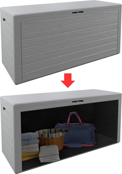 MKSS® Tuinkast - Tuinkist - Tuinkasten voor Buiten - Tuinberging - Kunststof - 120x60x50cm - Grijs - Hout Look