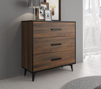 Meubella - Ladekast Frey - Donker eiken - Zwart - 91 cm