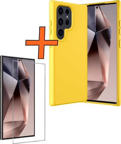 Hoes - Met Screenprotector - Geschikt voor Samsung Galaxy S24 Ultra - Sterk & Shockproof - Back Cover - Siliconen Case - Telefoon Hoes - Geel