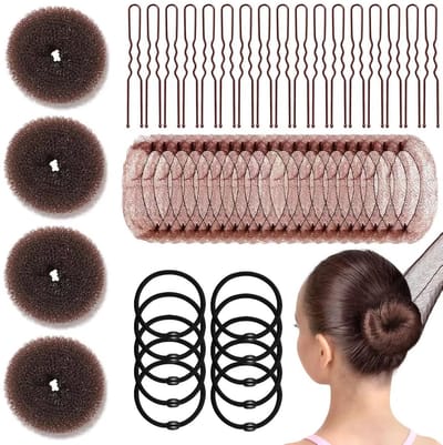 Haaraccessoires set - Haarklemmen - Haarelastiekjes / Scrunchie -134 stuks cafébruin (4 balletjes van 6 cm + 20 haarnetjes + 100 U-haarklemmen 6 cm + 10 haarelastiekjes) -Geschikt voor kort en fijn haar.