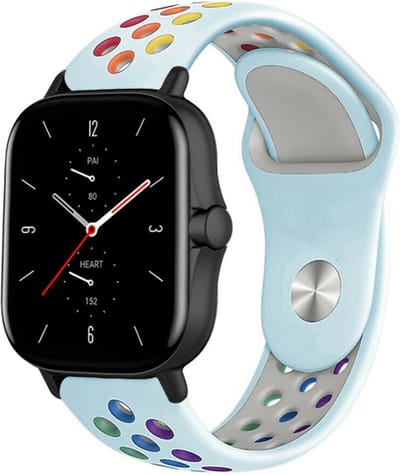 Strap-it Siliconen sport bandje - geschikt voor Xiaomi Amazfit GTS 1-2-3-4 - Mini / Amazfit Bip / Bip S / Bip Lite / Bip U Pro / Bip 3 / Amazfit GTR 42mm - lichtblauw/kleurrijk
