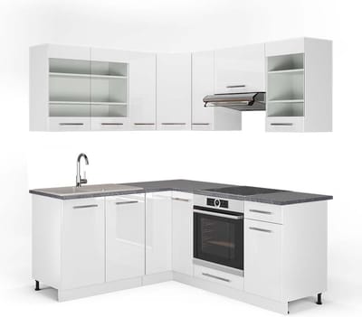 Vicco Hoekkeuken Fame-Line, Wit Hoogglans/Wit, 190 x 160 cm, WB Antraciet