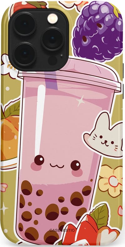 Casetastic Hoesje Geschikt voor Apple iPhone 14 Pro Max Magsafe - Stijlvolle Beschermende Duo-layer Case - Roze Rode Kawaii Bubbletea Korea