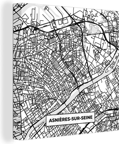 Canvas Schilderij Frankrijk - Asnières-sur-Seine - Kaart - Plattegrond - Stadskaart - Zwart wit - 20x20 cm - Wanddecoratie