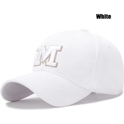 Casquette de baseball neuve avec broderie fil d'or lettre M, tissu ananas élastique, épaisse et durable, haute qualité white