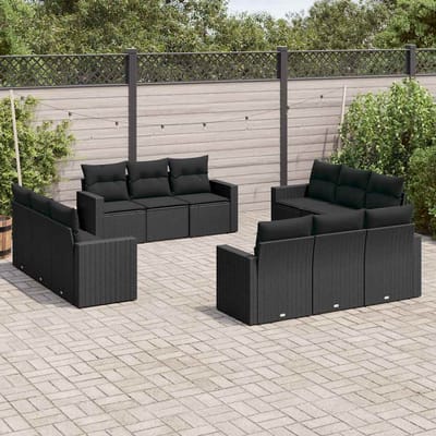 vidaXL - 12-delige - Loungeset - met - kussens - poly - rattan - zwart