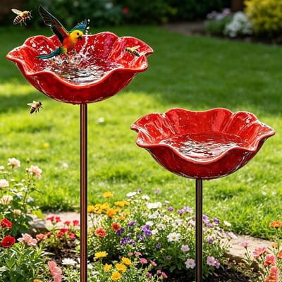 SnelShoppen - Bird Bath 2-delig Waterbad voor Vogels Tuin Handmade Bloemvorm Insectenbak Metalen Vogeldrinkschaal Frost-Proof Voor Tuin en Achtertuin