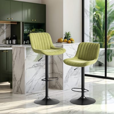 MODFU Barkrukken - Draaibaar En In Hoogte Verstelbaar - Modern - Voor Keuken Of Bar - Fluweel - Groen - 87-109 Cm