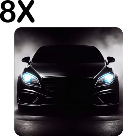 Luxe Placemat - Voorkant van een Zwarte Auto - Set van 8 Placemats - 50x50 cm - 2 mm dik Vinyl - Anti Slip - Afneembaar