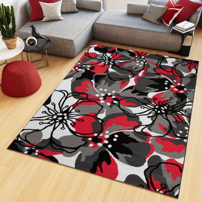 Tapiso Maya Vloerkleed Rood Grijs Woonkamer Gebloemd Tapijt Maat- 180x250