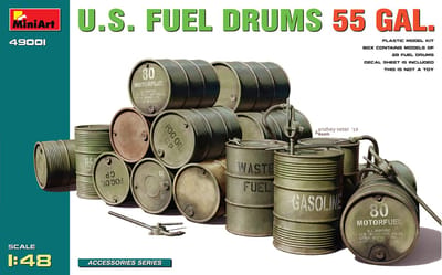 MiniArt Modelbouwpakket Militaire voertuigen - 49001 U.S. Fuel Drums 55 Gals. Set Plastic - 1:48 - Modelbouw