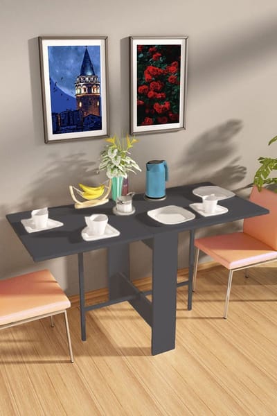 Nestly - Keukentafel - Eetkamertafel Voor 4/6 Personen - met Stevige Metalen Poten - De Stijlvolle en Praktische Manier om Ruimte te Besparen - Opklapbare Tafelmodellen - Praktische Tafel – Eettafel - MDF Antraciet