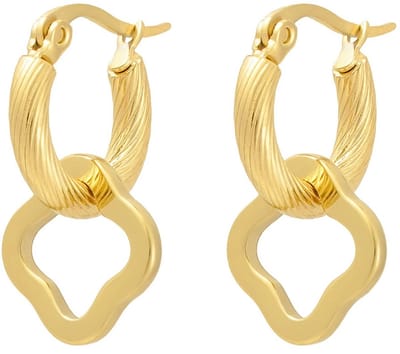Joy Ibiza - klaver bedel oorbellen - oorringen bewerkt met klavertje hanger - Franse sluiting - ear party boho - bohemian - stainless steel - ip/pvd goldplated