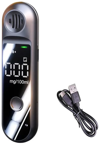 PolkaHome® Draagbare Digitale Alcoholtester – Compacte Blaastest met LCD Display en USB-Oplaadfunctie – Betrouwbare Alcoholmeter voor Persoonlijk Gebruik