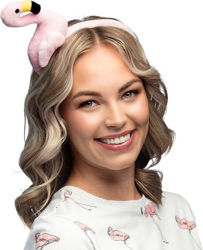 Boland - Pluche diadeem Flamingo - Één maat - Kinderen en volwassenen - Unisex - Hawaii - Themafeest