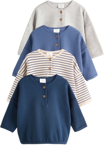 Next - Jongens - Set van 4 T-shirts met lange mouwen voor baby's - Blauw