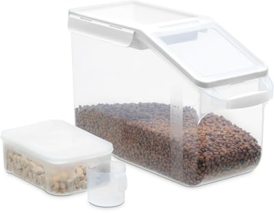 Dailygoody - Opbergdozen hondenvoer - Luchtdichte voedselcontainer - Wit - Geschikt voor droogvoer - Met wielen en maatbeker