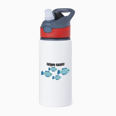 Hacebo® - groep vissen met eigen naam waterfles met rietje rood - Vis - vissen liefhebbers - iemand die houdt van vissen - verjaardag - cadeau - kado - geschenk - water fles - 650ML